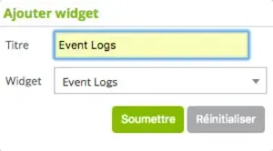 Fenêtre « Ajouter widget » de Centreon : ajout d'un widget Event Logs intitulé Event Logs