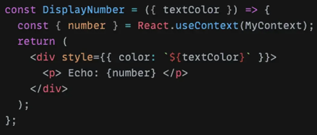 Composant React DisplayNumber lisant la valeur number depuis le Context avec React.useContext(MyContext)