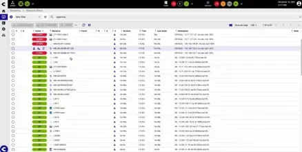 Page de statut des ressources de Centreon listant les équipements réseau découverts via IP Fabric, avec leur statut et les informations de contrôle