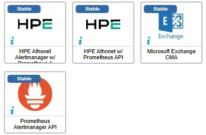 Les 4 nouveaux connecteurs de supervision de novembre 2025 : HPE Athonet Alertmanager, HPE Athonet w/ Prometheus API, Microsoft Exchange CMA et Prometheus Alertmanager API