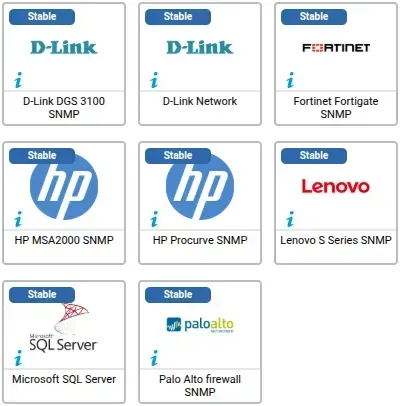 Les 8 connecteurs corrigés en janvier 2026 : D-Link DGS 3100 SNMP, D-Link Network, Fortinet Fortigate SNMP, HP MSA2000, HP Procurve, Lenovo S Series, Microsoft SQL Server et Palo Alto SNMP
