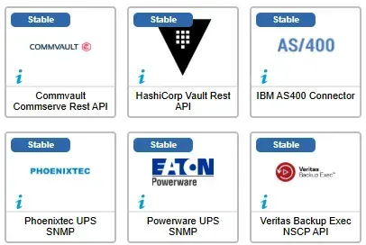 Les 6 connecteurs corrigés en juin 2026 : Commvault Commserve Rest API, HashiCorp Vault Rest API, IBM AS400, Phoenixtec UPS SNMP, Powerware UPS SNMP et Veritas Backup Exec NSCP API