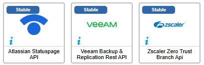 3 new Centreon monitoring connectors in October 2026, all Stable: Atlassian Statuspage API, Veeam Backup & Replication Rest API and Zscaler Zero Trust Branch API